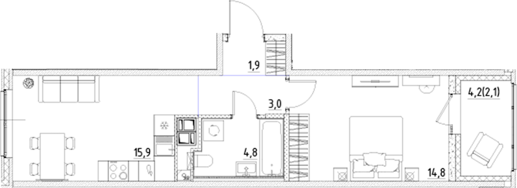 1-комнатная квартира 42.5 м², 5/10 эт., ЖК «Янила Форест»